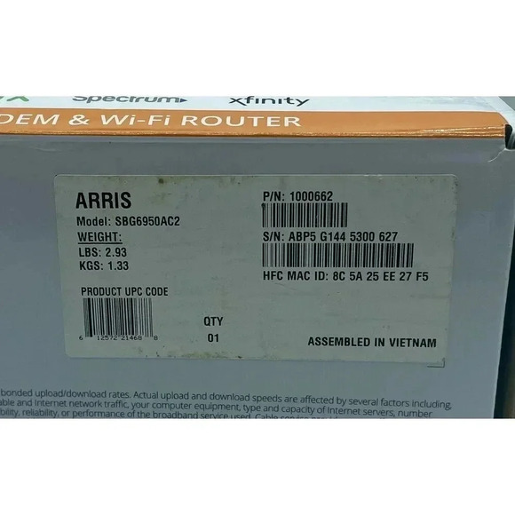 ARRIS Surfboard DOCSIS 3.0 Cable Modem & Wi-Fi Router AC1900 SBG6950AC2 - Picture 7 of 7